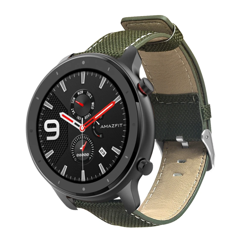 Ремешок из холста и искусственной кожи для умных часов Xiaomi Huami Amazfit GTR 47 мм 22