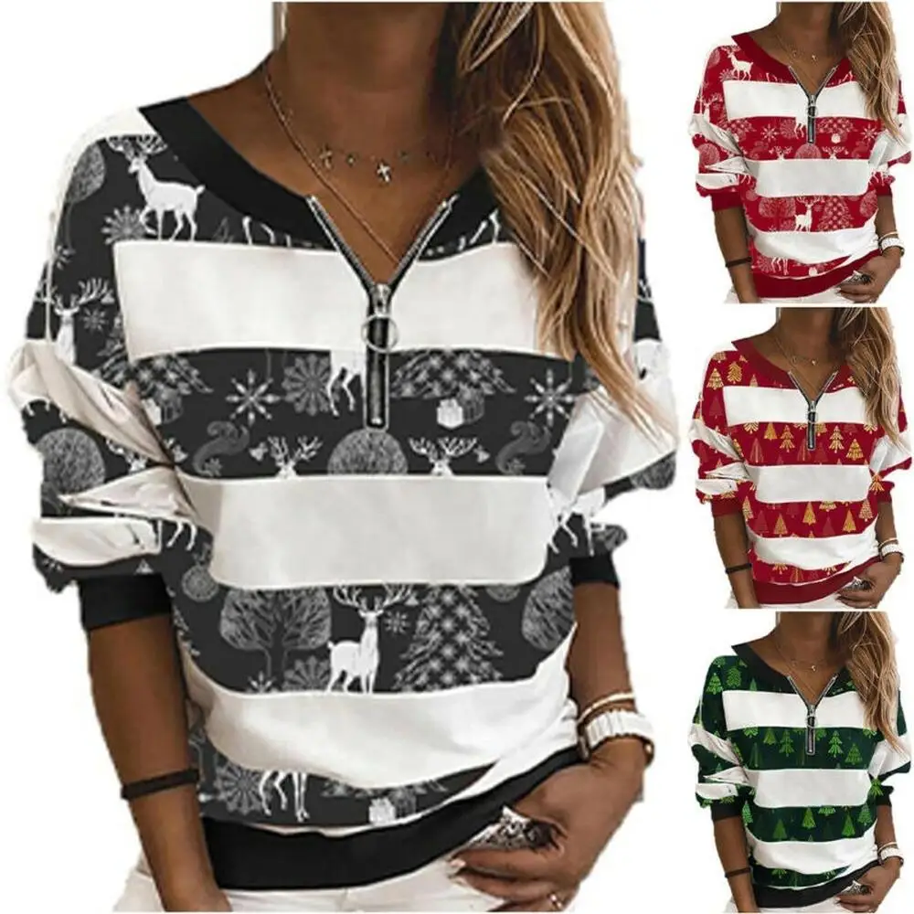 

Christmas T Shirt Women's T Shirt Top Printed Loose O Neck Long Sleeve Ladies Top Casual Loose T Shirts Xmas Tops Plus Size