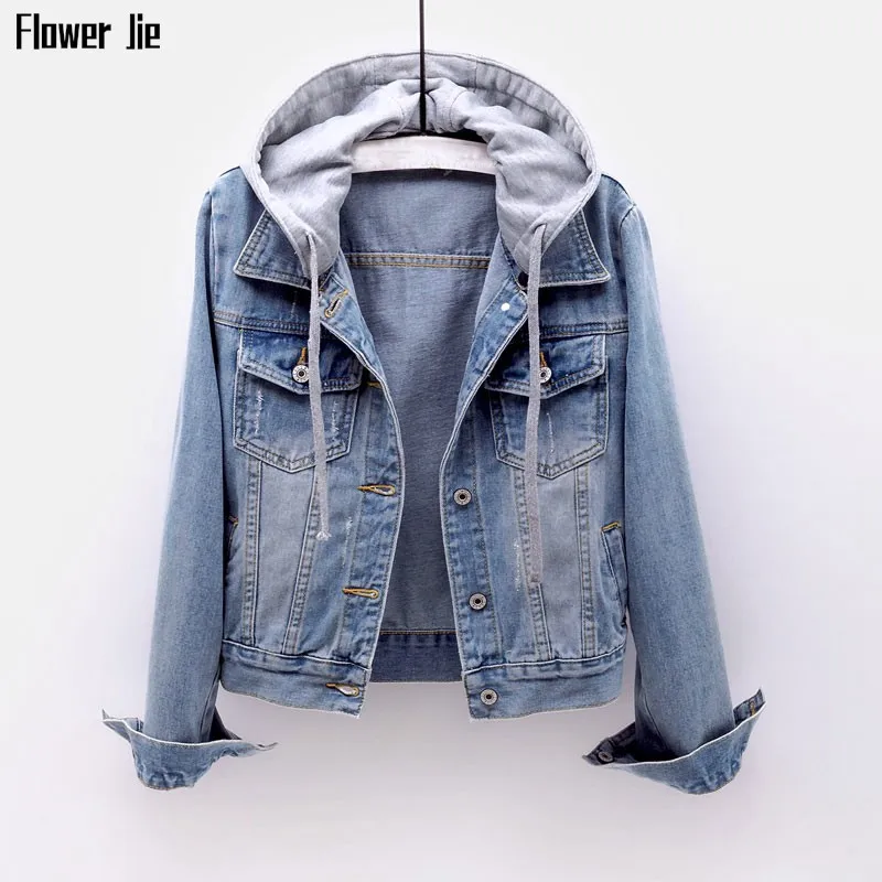 Куртка женская джинсовая с капюшоном винтажная верхняя одежда из денима