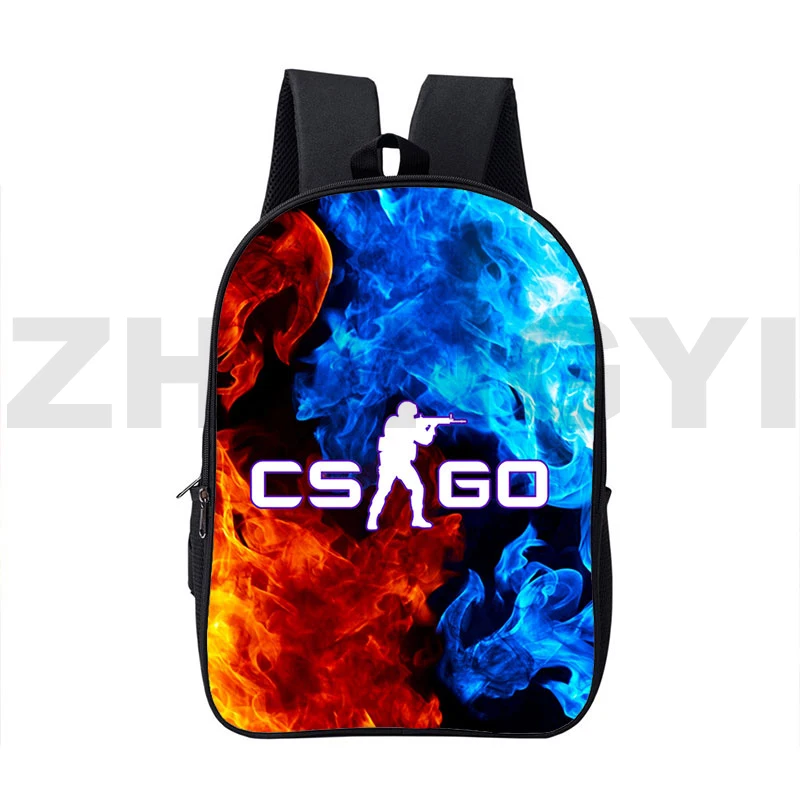 3D Print Anime Canvas Double Zipper CSGO Backpacks Mochila Cartoon 16 Inch School Bags Shooting Game Counter Strike Bag Children images - 6