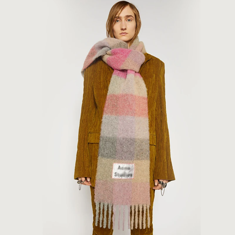 

AC studios Cashmere Shawl in Autumn and Winter Winter Fashion Colored Chequered Scarf Warms Students Necks Thicker Shawls