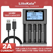 LiitoKala Lii-M4 18650 Charger LCD Display Smart Charger Test Capacity Suitable For 26650 18650 21700 AA AAA 4 slots