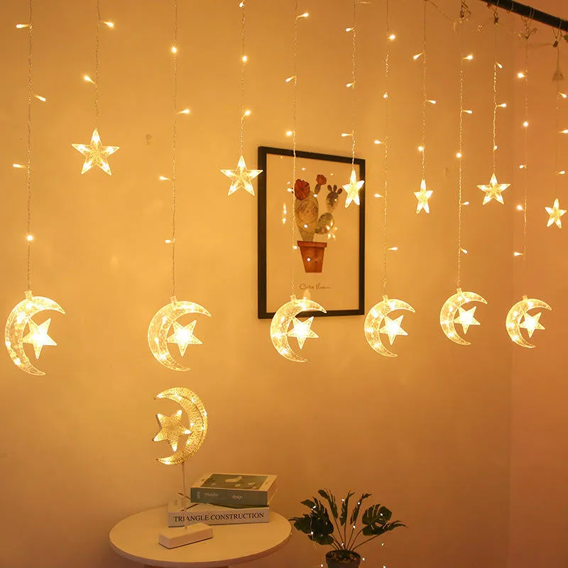 

EID Mubarak Decoraion for Home Moon Star LED Curtain Light String Garland Islamic Muslim Party Al Adha Ramadan Christmas Decor