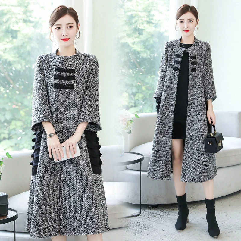 

Design Office Lady Long Coats For Winter For Women Coats And Jackets Vintage Tweed Coat Woollen Korean Casaco Feminino