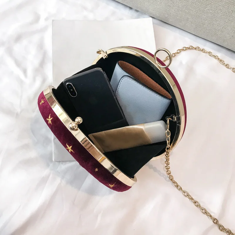 

Starry Sky Circular Fashion Suede Shoulder Bag Chain Belt Women'S Crossbody Messenger Bags Ladies Purse Female Round Handbag Bla