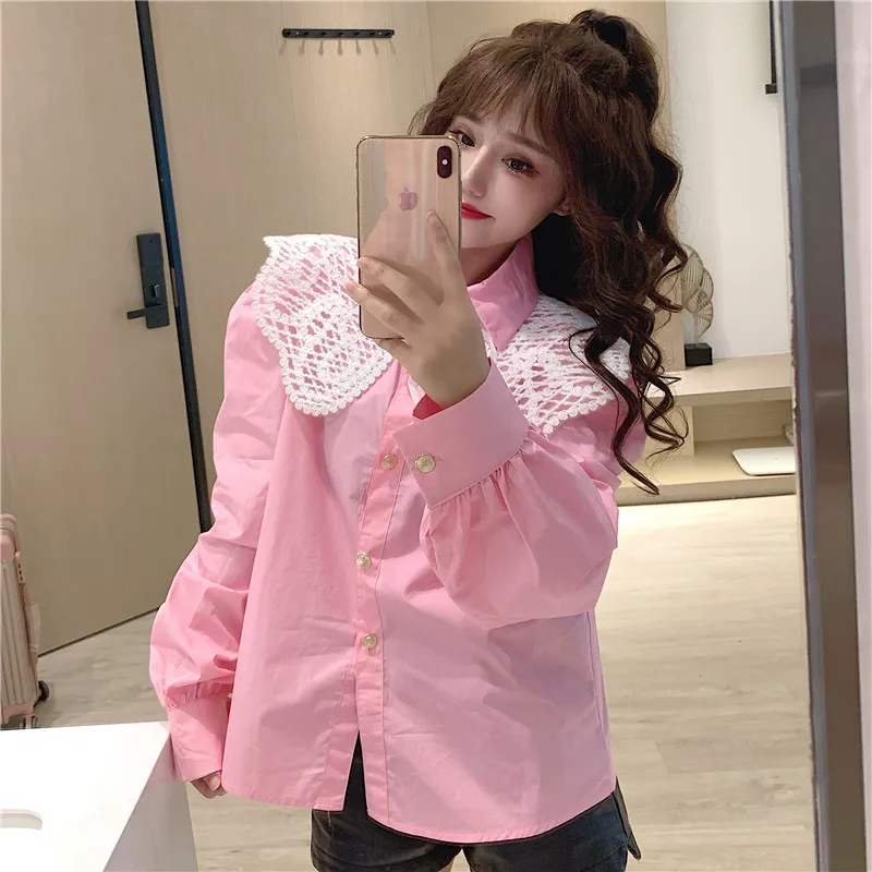

Peter Pan Collar Spring Autumn Japan Style Women's Clothing Sweet Shirts Loose Blouses Ladies Tops Blusas Mujer De Moda 2021