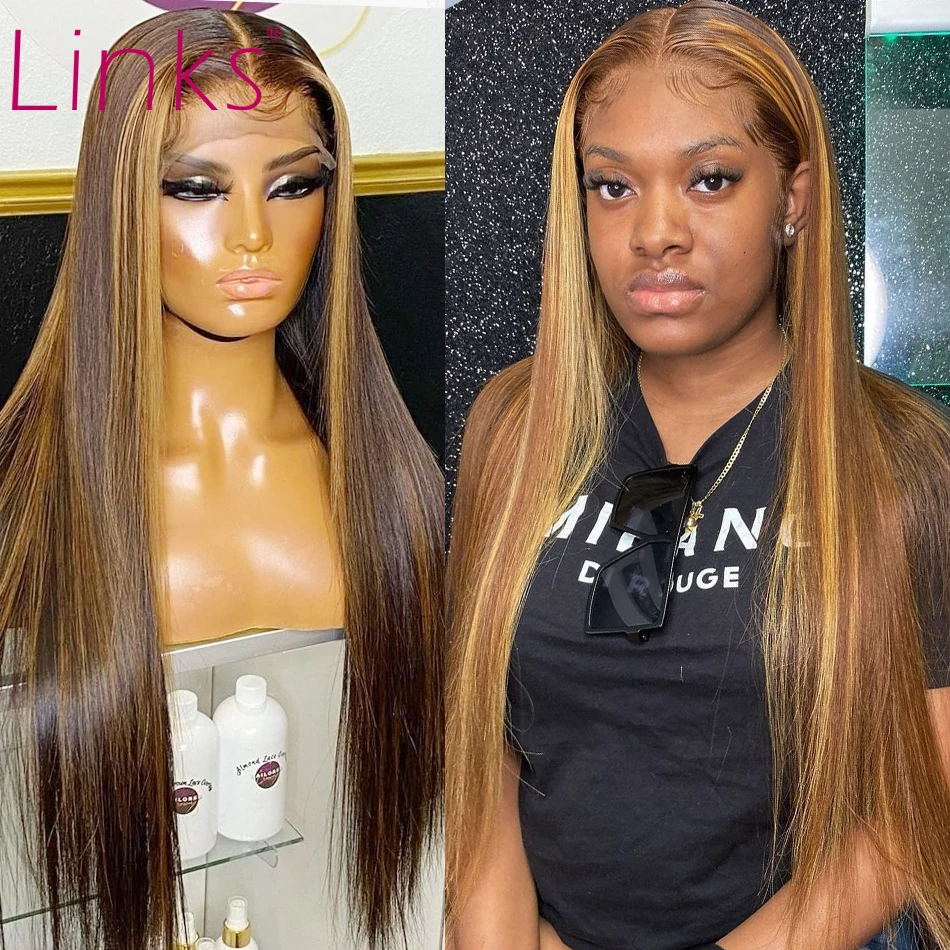 Парик из человеческих волос с коричневыми кружевами для женщин прямые