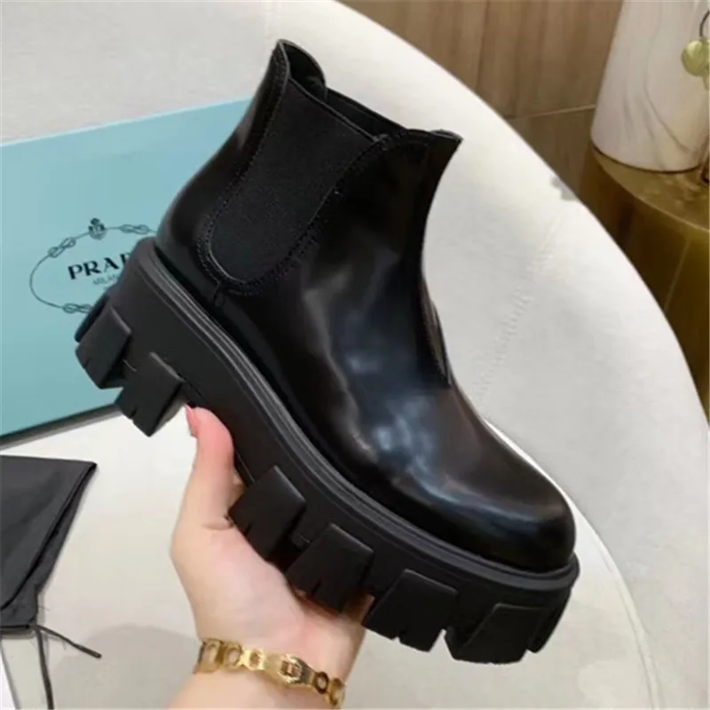 

Chelsea Boots New Platform Women Ankel Boots Black Thick Bottom Casual Small Leather Soft Patent Sheepskin Short Shoes 6cm