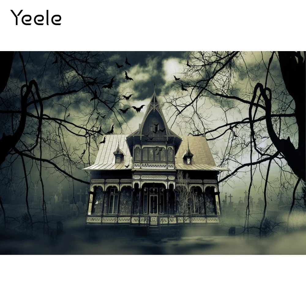 

Фон для фотосъемки Yeele Хэллоуин ночь черный ствол летучие мыши ретро здание Декорации для фотостудии
