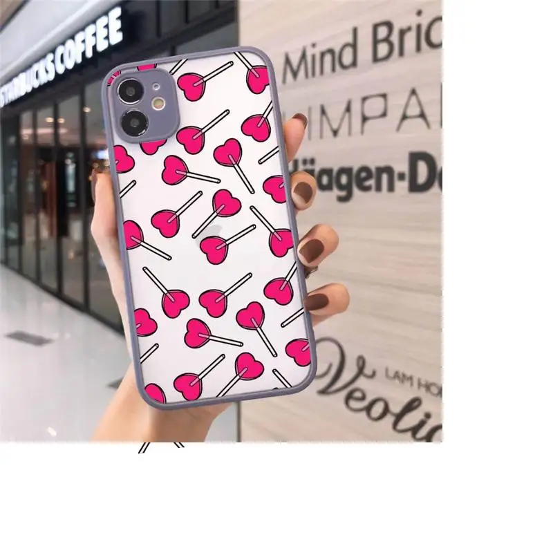 

Pink Loves art pattern luxury Phone Cases shell matte transparent For iphone 7 8 11 12 plus mini x xs xr pro max cover