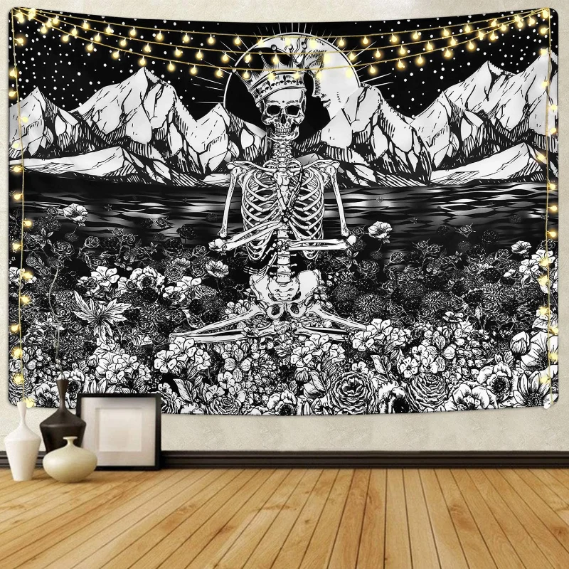 

Evich черно-белый декоративный гобелен в виде черепа, короля, медитации, хиппи, настенный комнатный декор в эстетике