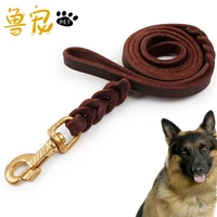 big dog leash high end cowhide leather leash dog handmade durable pet leash for large dogs dog rope leash brass plateddog leash