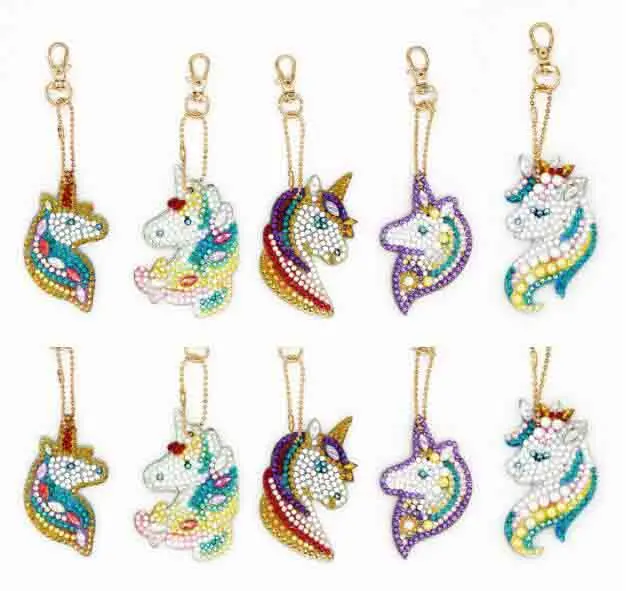 10pcs 4/5 шт. 5d Diy алмазная живопись брелок в виде совы с единорогом в сердечки с длинными рукавами особой формы ювелирные изделия с бриллиантами украшения для девушек и женщин сумка для ключей - Цвет: 10pcs