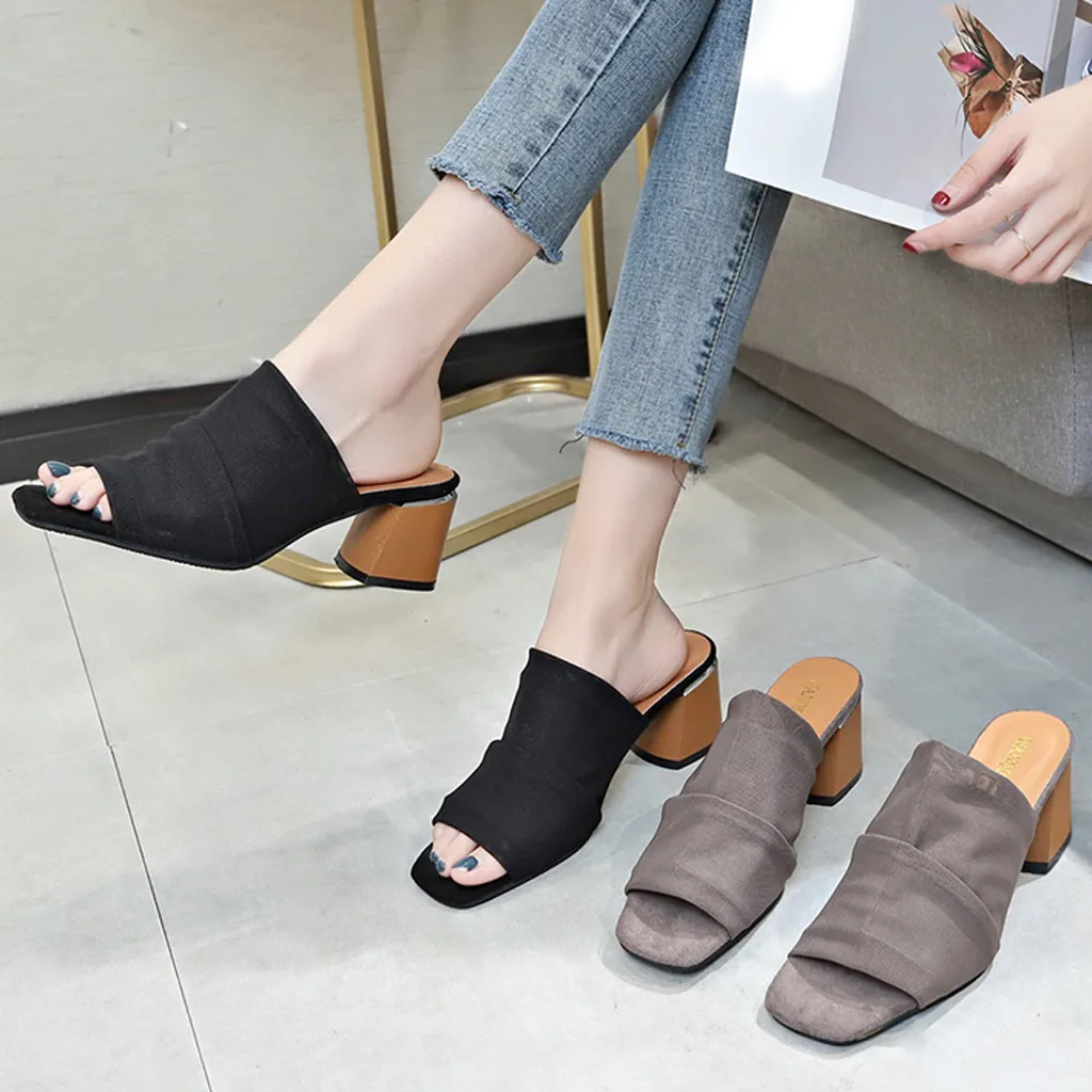 Женские тапочки размера плюс Женская летняя обувь на квадратном каблуке с