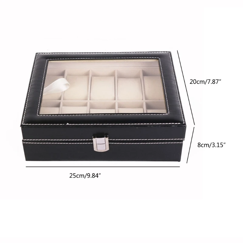 

LX9E 10 Grids Watch Box PU Leather Watches Display Case Jewelry Holder Storage Organizer with Lock for Women Men Gifts