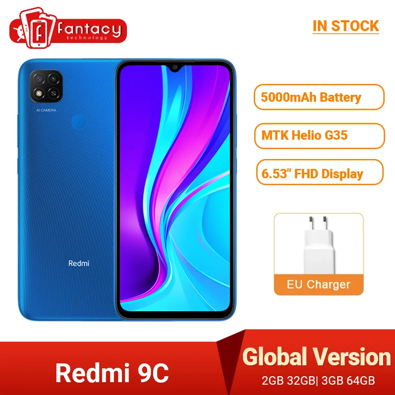 Смартфон Xiaomi Redmi 9C 3 + 64 ГБ Камеры 13 МП 6 53 дюйма Helio G35 восемь ядер 5000 мАч | Мобильные