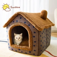 foldable deep sleep pet cat house indoor winter warm cozy cat bed for small dog cat kitten teddy comfortable kennel pet supplies