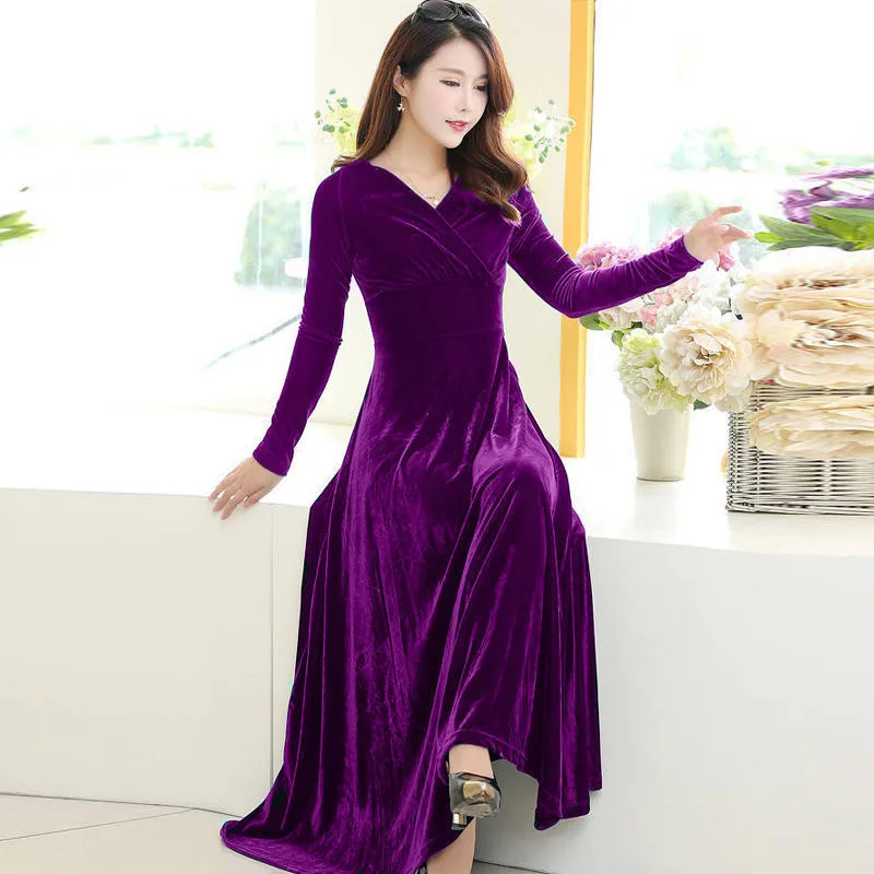 

Autumn Winter Women's Nightgown Sexy V-Neck Gold Velvet Nightdress Loose Casual Plus Size Long-Sleeved Home Clothes