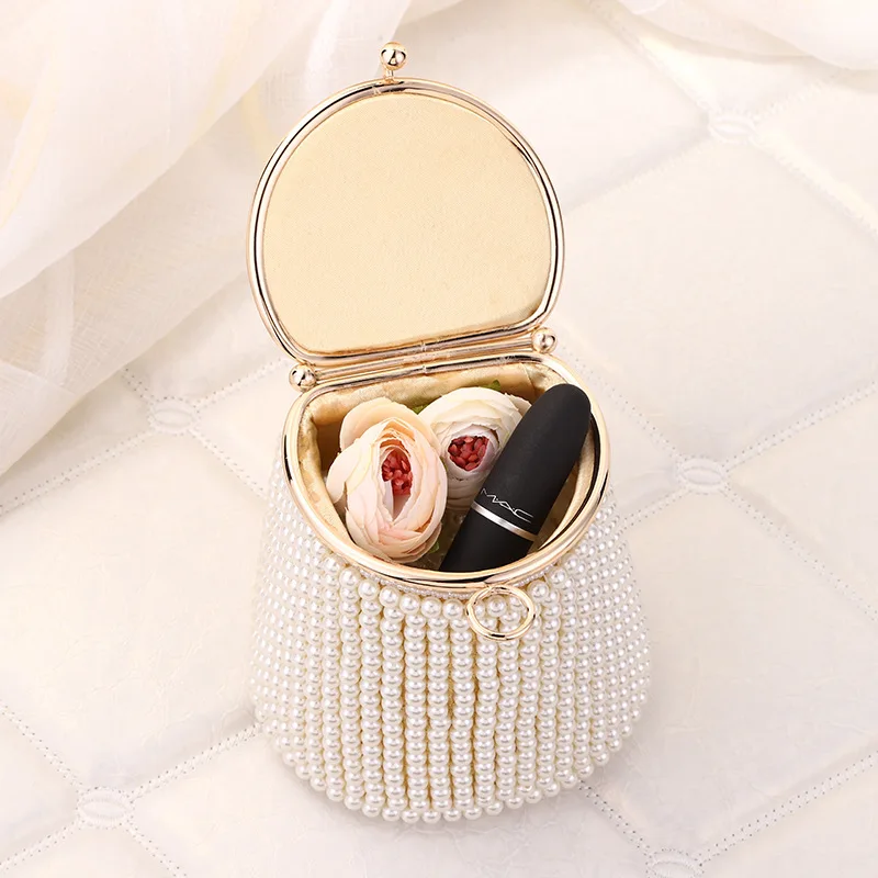 

New Pearl Dinner Bag Celebrity Mini Portable Evening Bag Niche Bag DIY Pearl Bucket Bag Wedding Bridal Handbag Party Small Purse