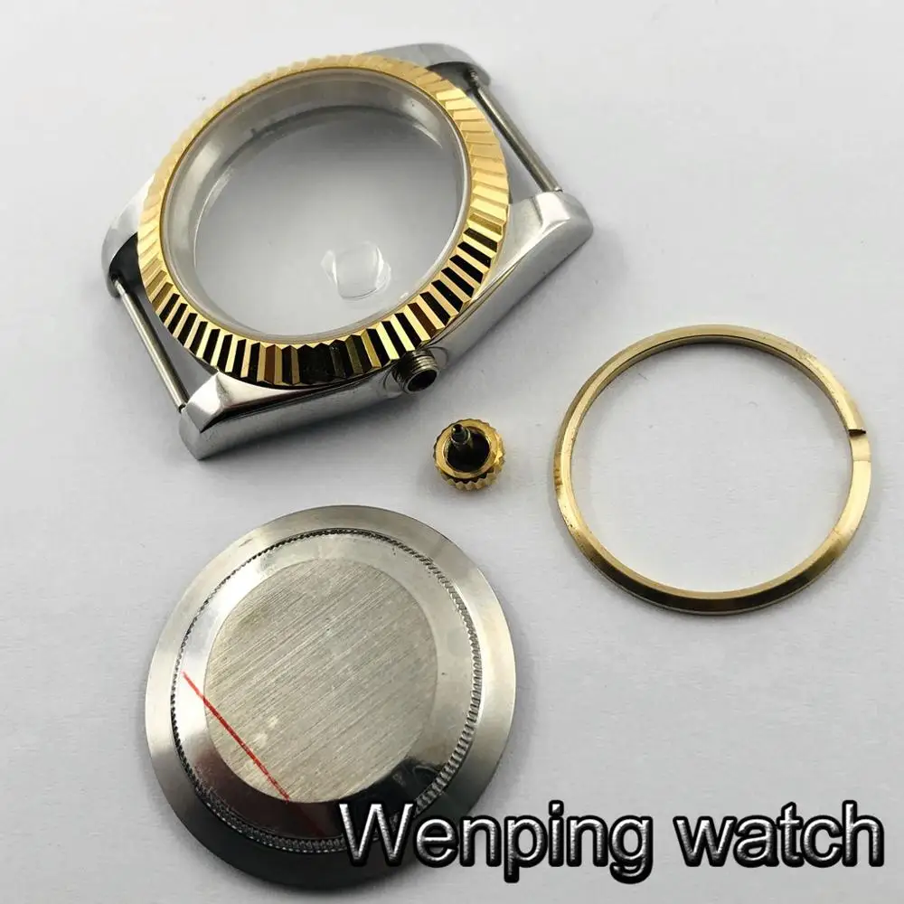 40 мм сапфировое стекло серебристый футляр для часов позолоченный ободок