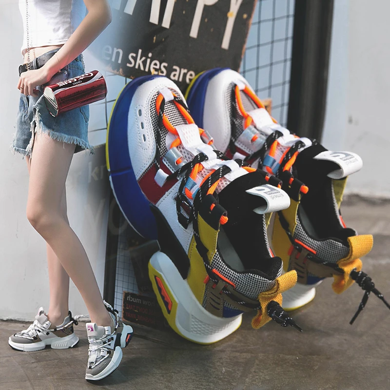 Женские кроссовки на массивной платформе вязаные дышащие Сникерсы для косплея