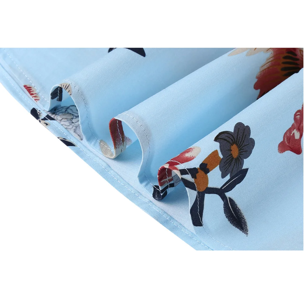 

Floral Vintage Plus Size Swing Skirt Retro Flowers Print Summer Skirts Womens Blue High Waist Cotton A Line Skirt