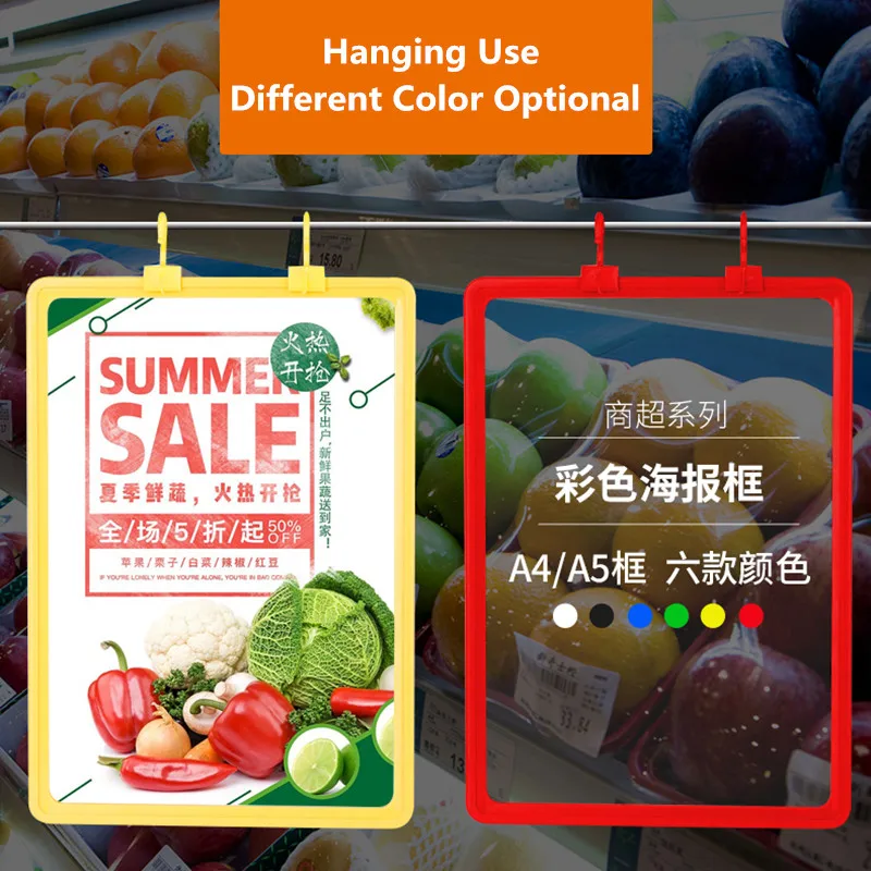 2 Pieces A4 Plastic Poster Hanger Frame Supermarket Poster Price Promotion Information Display Sign Holder Hanging Kit