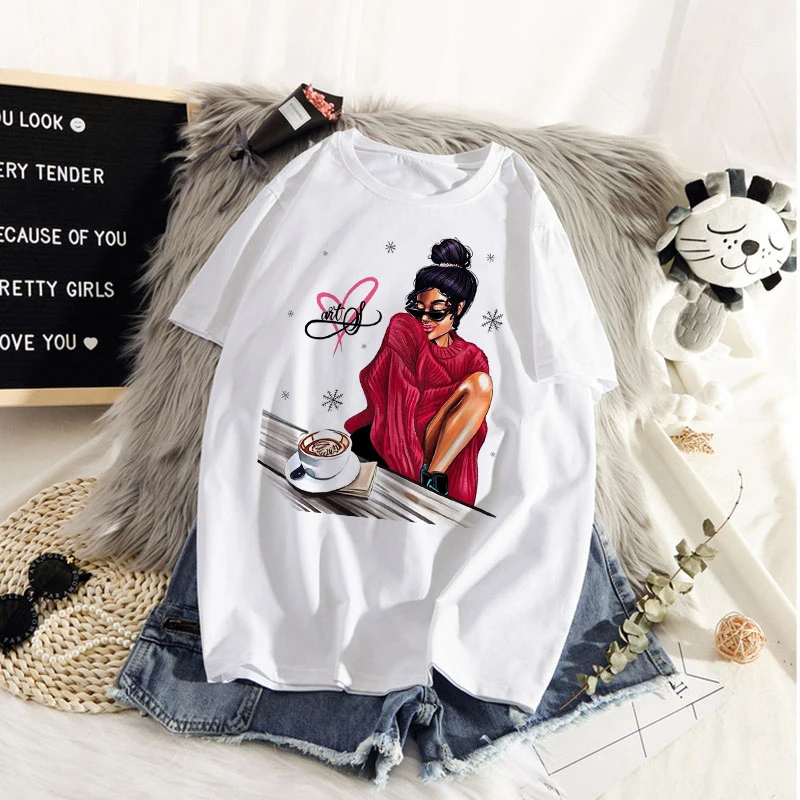 

summer new Funny Beauty Lady T-shirt printed chic Harajuku Neck Casual retro top women's fashion T-shirt