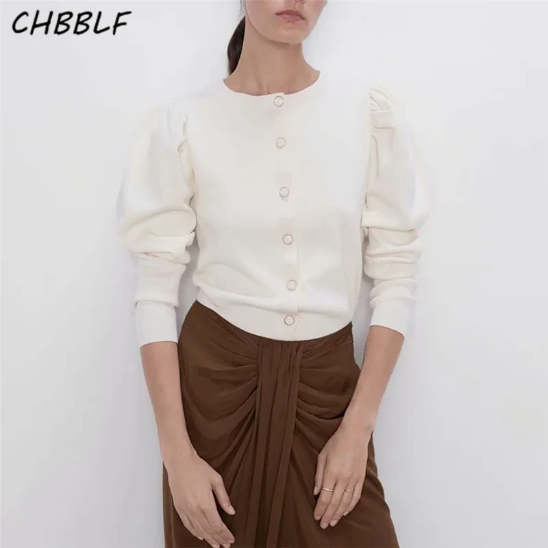 CHBBLF женские элегантные однотонные трикотажные кардиганы круглый однобортный длинный рукав женская шикарная Верхняя одежда Топы BGB9513