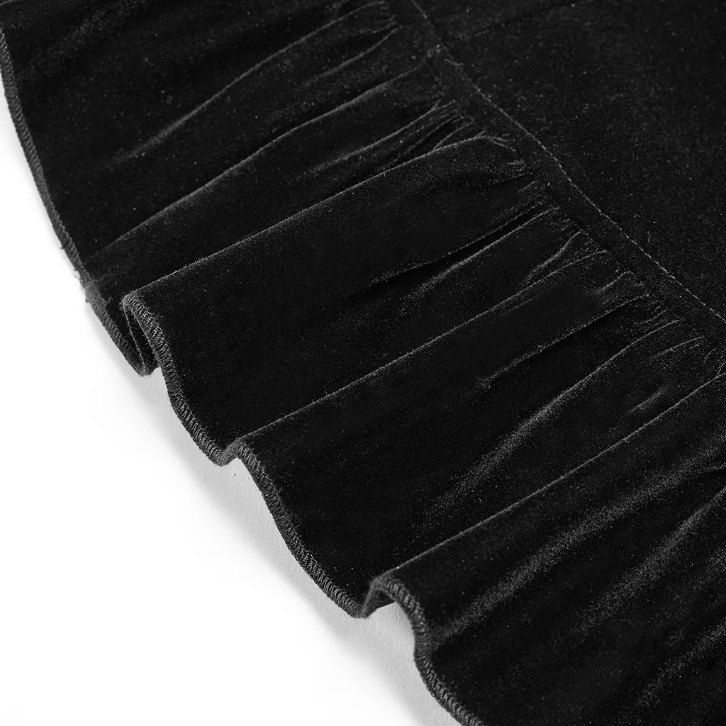 

PUNK RAVE Women's Gothic Black Velvet Skinny Collect Waist A Pendulum Strap Skirt Metal Decoration Personality Sling Skirts