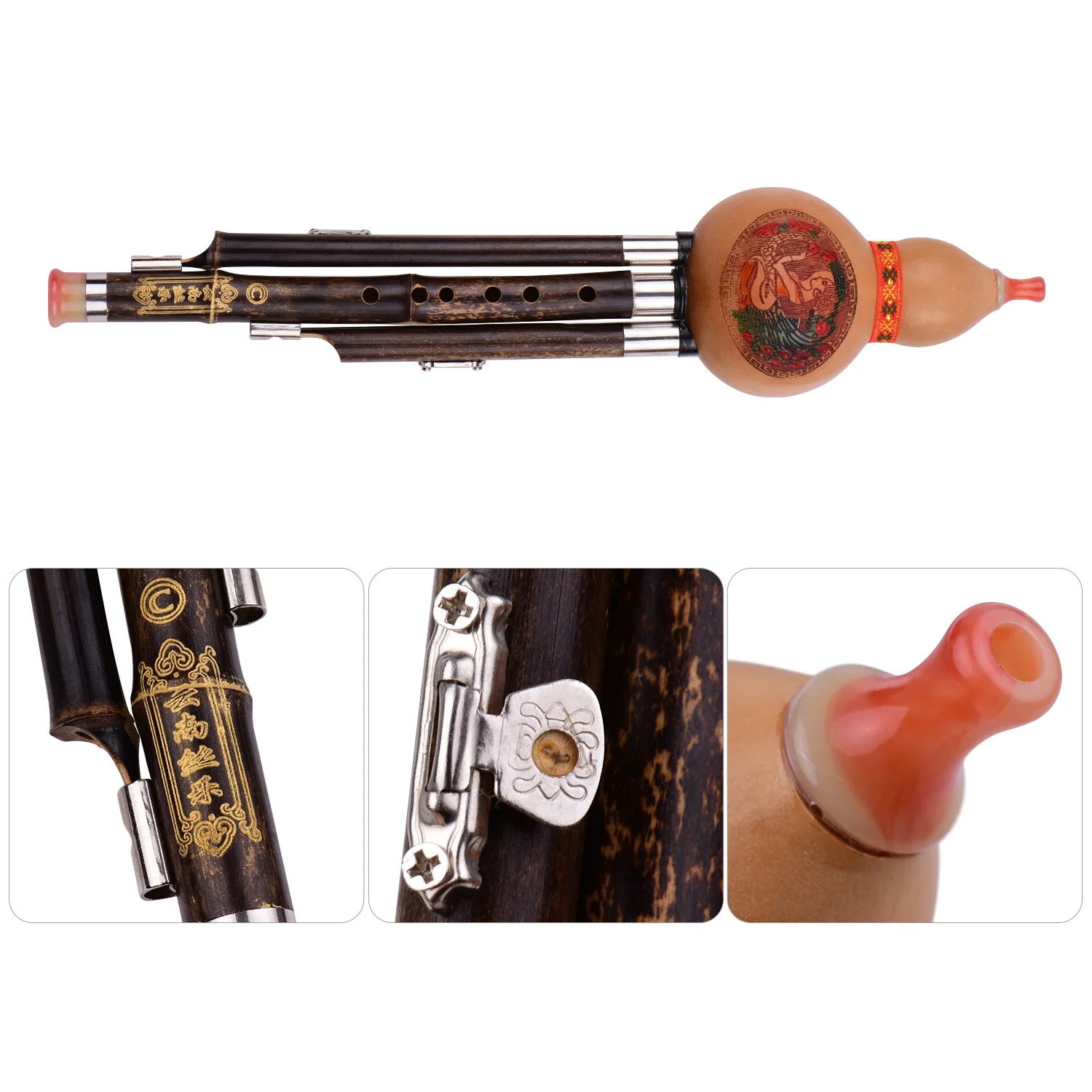 3 тона C-Key Hulusi Тыква Cucurbit Flute Black Bamboo pipe Китайский традиционный инструмент с