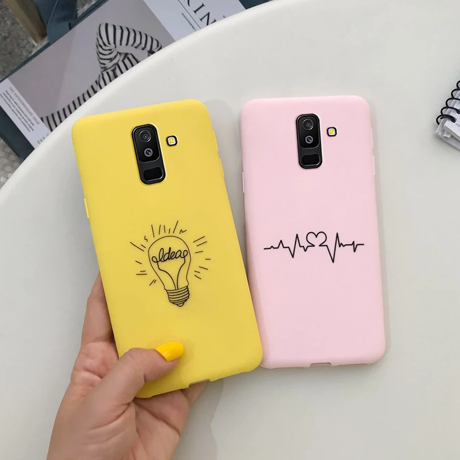 Силиконовый чехол с сердечками карамельных цветов для Samsung Galaxy A6 Plus 2018 мягкий из