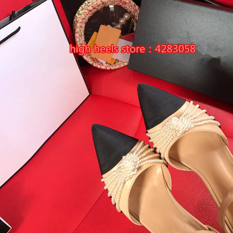 

Designer Vintage fashion women's shoes apricot leather pearls knot pointy toe high heels Prom Evening Bridal wedding shoes