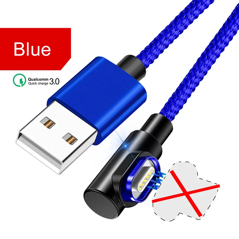 Only Blue Cable Магнитное зарядное устройство OneVan 5V 3A 90 градусов Usb кабель для быстрой зарядки Micro Usb type C шнур для зарядки iPhone 7 Xiaomi samsung телефон - Цвет: Only Blue Cable