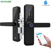 raykube fingerprint door lock wifi bluetooth tt lock app electronic lock digital 13 56mhz card tags hotel lock dual latch x2