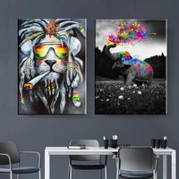 animal graffiti art cartoon elephant lion canvas paintings wall art posters prints wall pictures for kids room cuadros decor