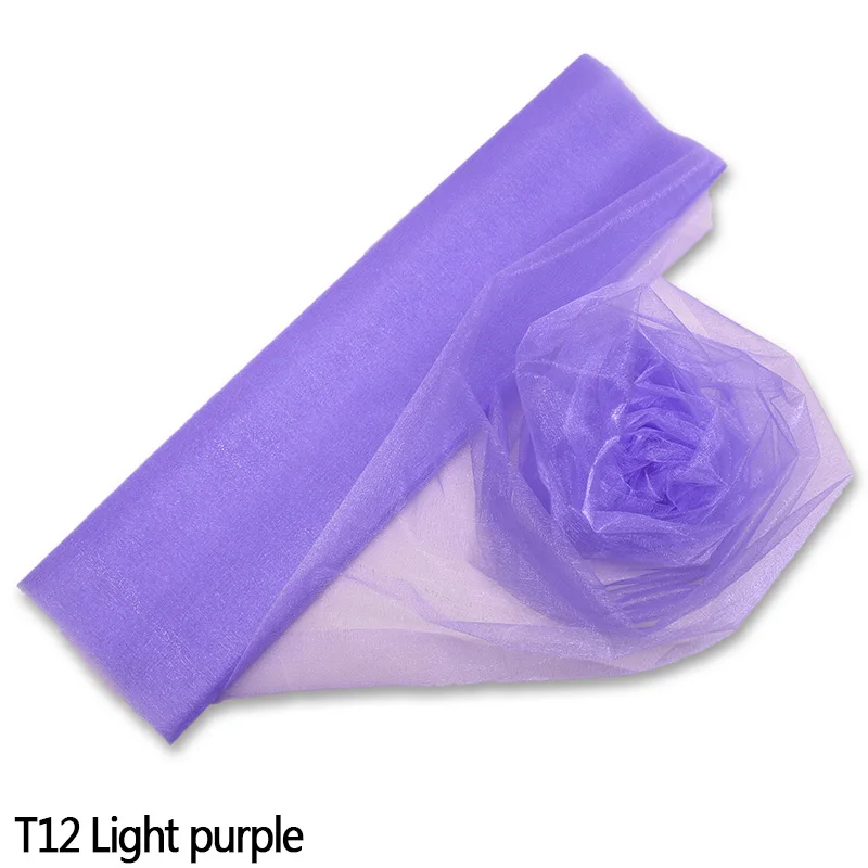 T12 light purple 10 м 48/72 см пряжа Тюль рулон органзы из фатина с лентой, для Юбка для стола ткань для малыша День рождения Baby Shower деревенский Свадебные украшения - Цвет: T12 light purple