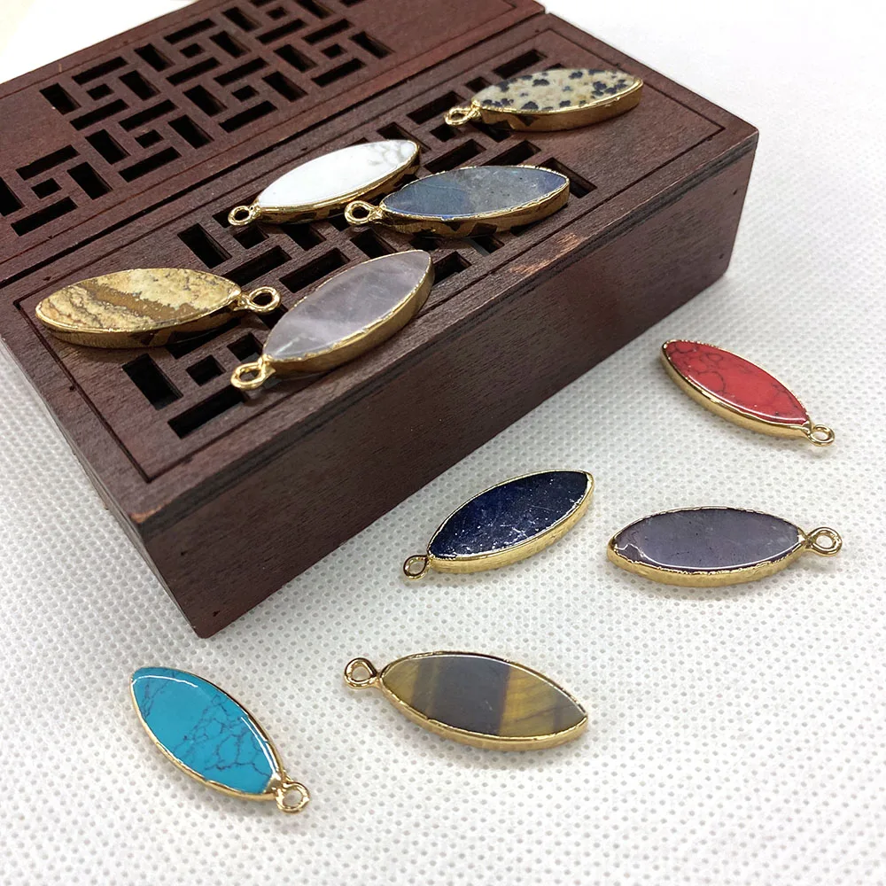 

2 Pieces of Natural Stone Pendants Multi-color Slender Oval Shape Suitable for Making Fashionable Earrings Jewelry Wholesale
