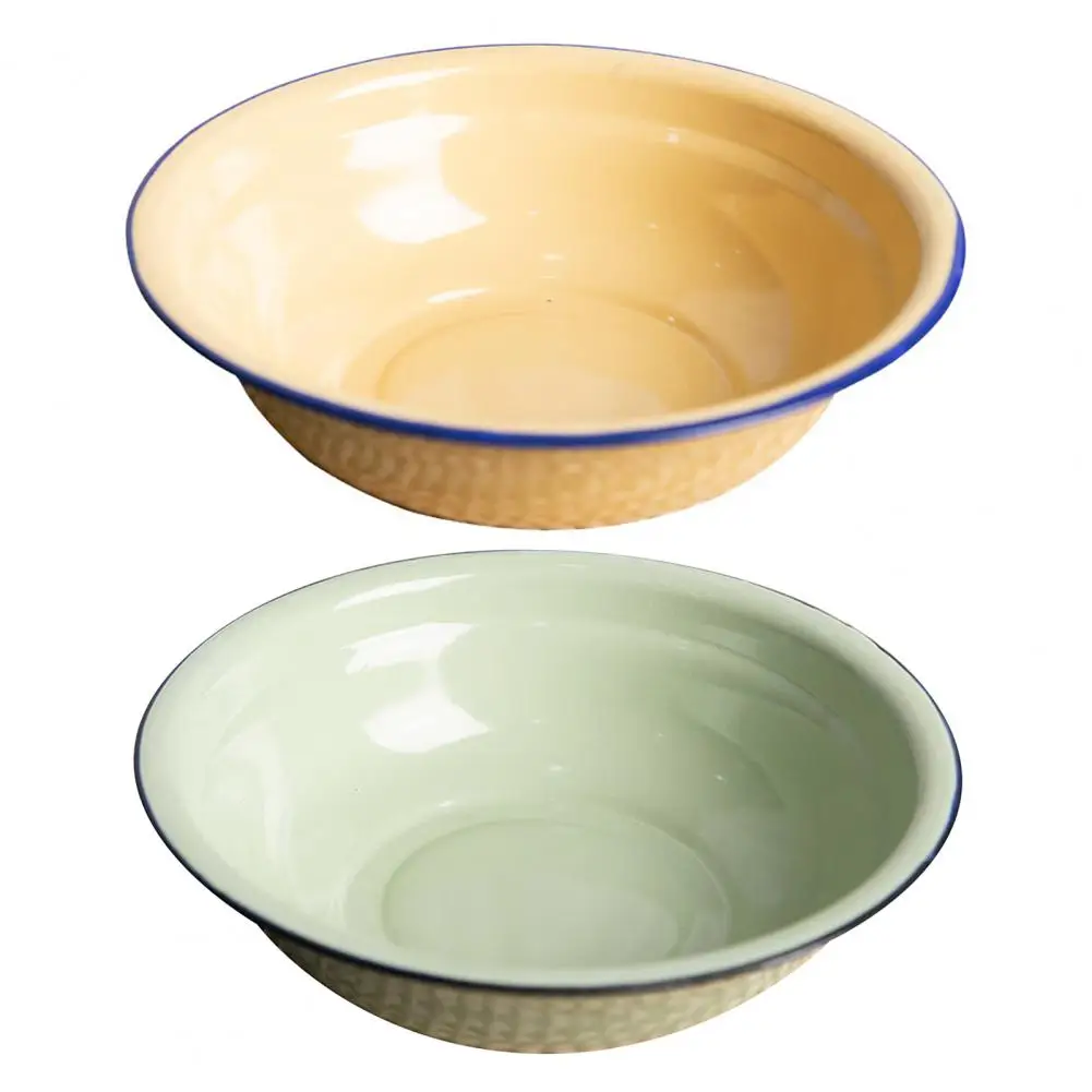 

Porcelain Enameled Bowl Durable Vintage Enamel Multifunctional Soup Plate Rice Bowl for Kitchen