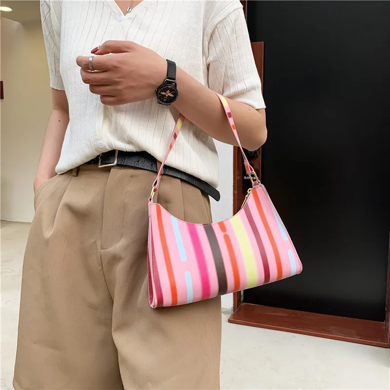 

Soft PU Leather Women Colorful Underarm Bag Retro Solid Color Ladies Baguette Handbags Fashion Design Girls Small Shoulder Bags