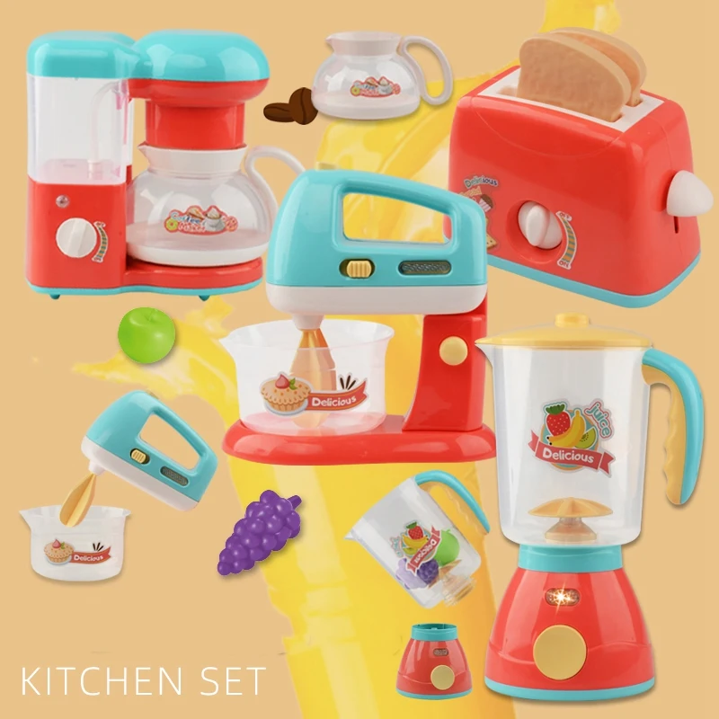 

Kids Pretend Play Sets Simulation Toasters Bread Maker Coffee Machine Blender Baking Kit Game Mixer Kitchen Role Toy