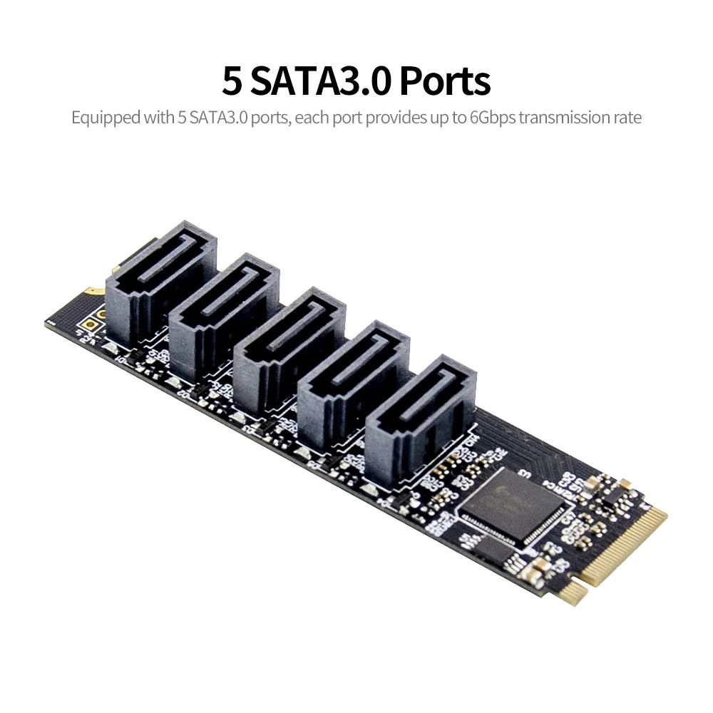 

M.2 to SA-TA3.0 Expansion Card M.2 to SA-TA 3.0 Adapter Card Converter Card with 5 SA-TA3.0 Ports JMB585 Chipset