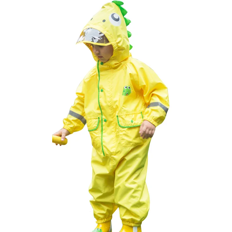 Children Raincoat Hooded Waterproof Yellow Kids Hiking Impermeable Outdoor Pocket Rain Jumpsuit Reusable MM60YY |