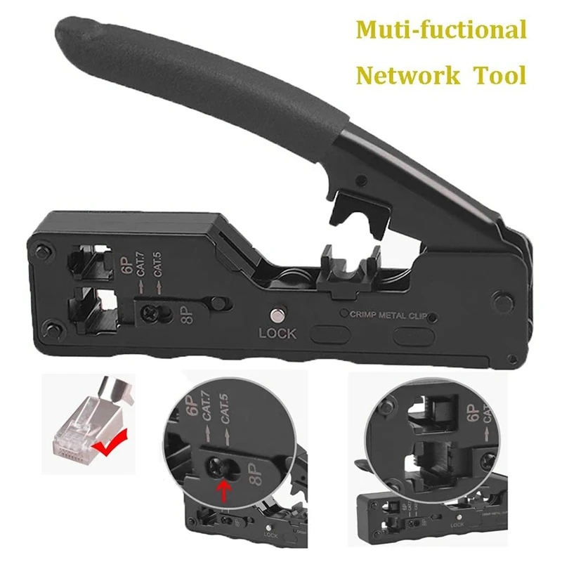 RJ45 Crimping Tool Kit for RJ11/RJ12 Professional Crimping Wire Connector Stripper Cutter,Coax Crimper Plug Crimping