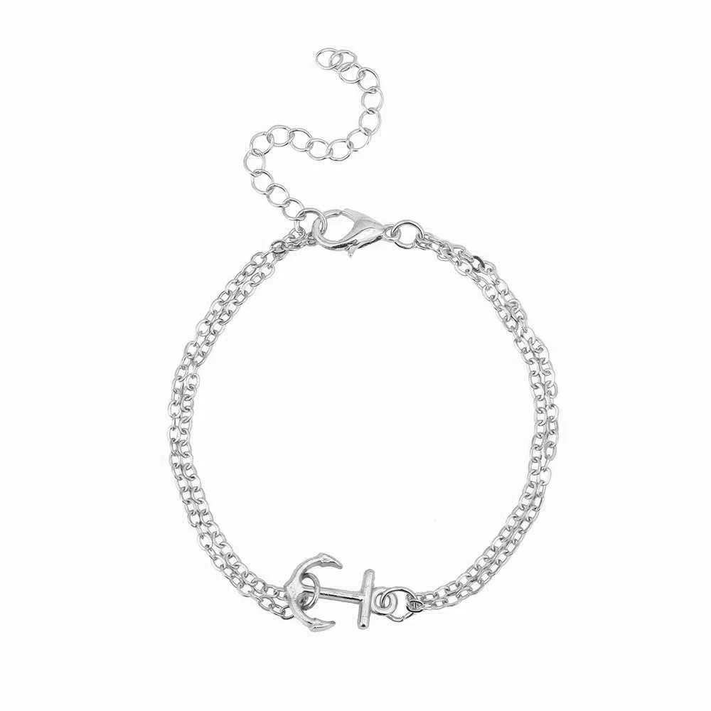 Модный простой ретро многослойный браслет с якорем ювелирное изделие женский