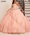 Бальное платье Quinceanera 2021, бальное платье с цветочной аппликацией из тюля, с кристаллами, со шлейфом, милые платья На Шнуровке Для 15-16 лет QD80