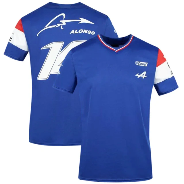 

Новинка, футболка для мотоспорта с фанатом гоночного автомобиля 2021, синяя, черная дышащая футболка для команды Alpine F1 Teamline, рубашка с коротки...