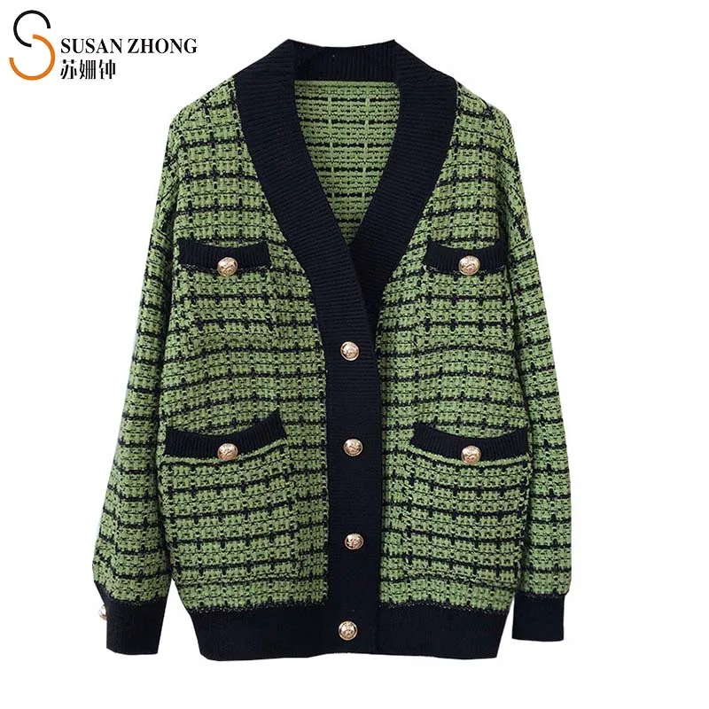 

Woman Sweater Tweed Long Batwing Sleeve Cardigan Knitted Coat Midi 2021 Spring V Neck Single Breasted Pearl Button Korean Style