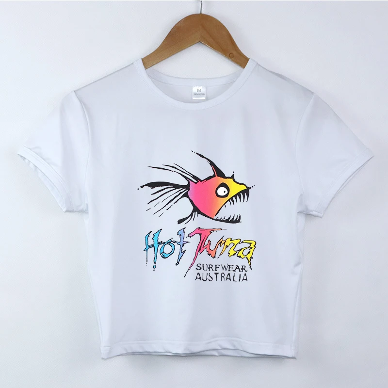 

Hot Tuna Fishing Fashion Women Crop T-shirt Fishing Print Graphic Tshirt Harajuku Summer T shirt Short Sleeve Tops Street Tees