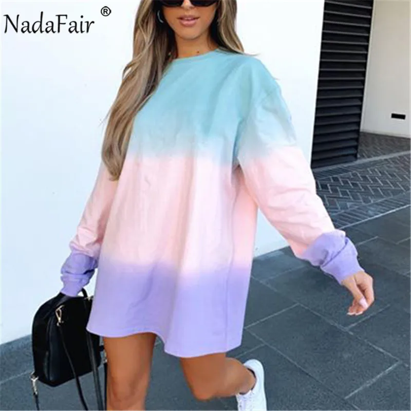 Nadafair мини платье футболка с галстуком краской 2020 Новая модная уличная одежда